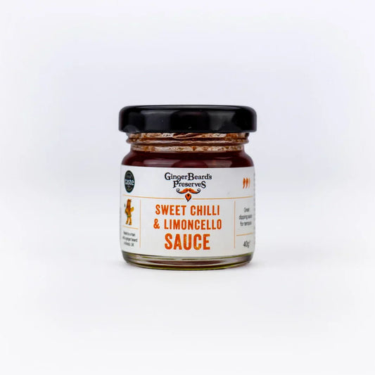 Miniatures - Sweet Chilli & Limoncello Sauce jar on white background.