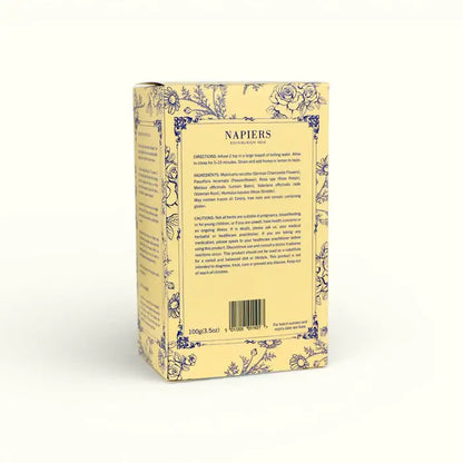 Sweet Sleeps loose-leaf herbal tea blend with chamomile, passionflower, rose petals, lemon balm and valerian root.