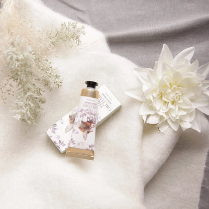 The Orchard Bee on Heather design hand cream by Meg Hawkins with bergamot, lime and verbena scent