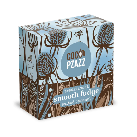 Coco Pzazz fudge box with floral design on a white background