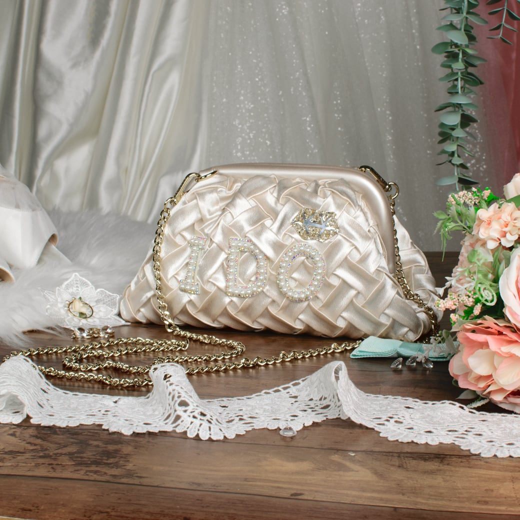 Pearl clutch cross body bridal bubble bag
