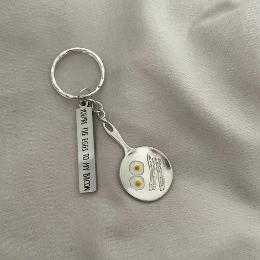 You're the eggs to my bacon keyring with frying pan charm.